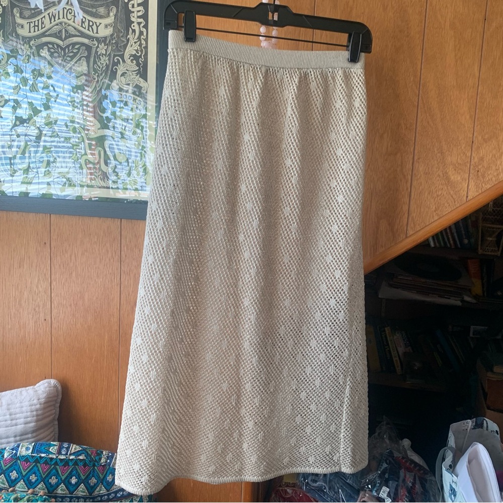 Crochet Knit Skirt Beige Coverup Size 12 Beach Pool Summer Flirty Boho